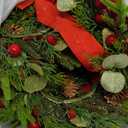 Dingion 4 Pcs Mini Christmas Kitchen Cabinet Wreath Small Christmas Wreath Decorations Norfolk Pine Artificial Berries Snowy Pine Garland with Red Ribbon for Xmas Table Centerpiece Front Door Decor