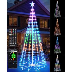 7 FT 295 LED Smart Cone Christmas Tree, Prelit Christmas Tree with 16 Million DIY RGB LED Light Show, Lighted Artificial Tree with Remote APP Control Music Sync for Xmas Outdoor Decorations