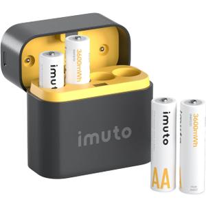imuto Rechargeable aa Batteries with Charger, 3600mWh aa Lithium Batteries 4 Pack, 4 Slot Storage Box Style Lithium Battery Charger, 1.5V 2A Output, 1600+ Cycle Life, 3H Fast Charging