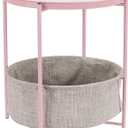 Amazon Basics Round End Table with Storage Bin, Easy Assembly, Bedroom Accent Table, 17.7"D x 17.7"W x 18.9"H, Dusty Pink | Side Table, with Cloth Basket, Storage