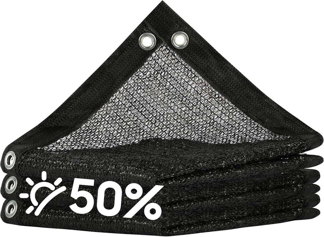 Amgo 50% Black Shade Cloth, 16FT x 16FT Mesh Tarp, Sun Netting With HDPE Material and Heavy Duty Grommets for Greenhouse, Garden, Patio Plants, Pergola (We Make Custom Size)