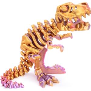 FunisFun 3D Printed Dragon with Articulated Bones for Adult, 3D Printed Dinosaur Fidget Toys Decor for Stress Relief (Red-Gold-Purple, 1P)
