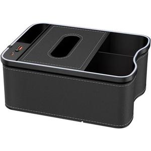 Car Armrest Storage Box with LED Tube and Dual USB Ports Charger,Compatible For Various Car Models(Black)