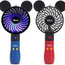 Cute Personal Mini Fan, Handheld & Portable USB Rechargeable Fan with Beautiful LED Light, 3 Adjustable Speeds, Portable Holder, for Indoor Or Outdoor Activities, Cute Mouse (Red+Blue)
