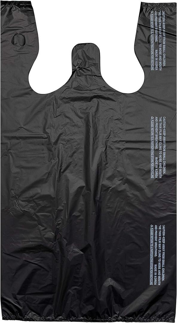 Large Plain Black (400 Count) Embossed T-Shirt Bag, 12 inch X 7 inch X 22 inch, 17 mic, Black Bags with Handled, Bulk, Grocery, Retail, Heavy Duty
