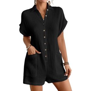 Bsubseach Womens Rompers For Summer 2025 Shorts Jumpsuit Short Sleeve Button Down Romper With Pockets Beach Vacation Outfits, Size S
