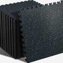 SUPERJARE 0.56'' Thick 12 Pcs 48 Sq Ft Rubber Top Exercise Equipment Mats, High Density EVA Foam Mats with Rubber Top, Interlocking Gym Flooring for Home Gym, Protective Workout Mat, Black/Blue