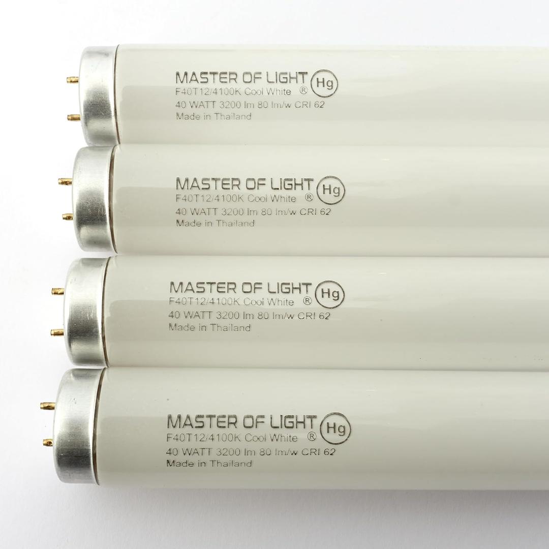 F40CW (4 Pack) 4ft Fluorescent Tube Light Bulb 40W 40 Watt T12 Cool White 4100K 1.5 Diameter Replaces F40T12/CW F40T12 F40XL/SP41 F40/SPX41 F40/SP41/ECO F40SP41 F40CWX, F40 CW Supreme (4)