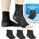 BraceAbility Neuropathy Socks (3 Pairs) - Multipack Peripheral Compression Diabetic Toeless Foot Sleeves for Nerve Damage in Feet, Ankle Gout, Plantar Fasciitis Relief for Men and Women (XL - Black)