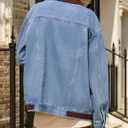 Denim Jacket for Women Contrast Collar Oversized Jean Jacket Women Long Sleeve Button down Barn jackets Coat (Medium, Blue)