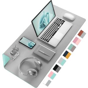 Aothia Double-Sided PU Leather Desk Pad - Non-Slip Large Mouse Pad & Desk Mat for Office, Home - Waterproof, Easy to Clean, Durable Dual-Sided Surface (31.5" x 15.7", Grey)