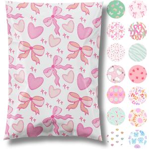 Pretty Package Store 10x13 Designer Poly Mailer 100 Pack Heavy Duty Waterproof Self Seal Shipping Bags for Small Business Large Mailing Envelopes Bulk Tear Resistant Packaging Pink Bows Coquette
