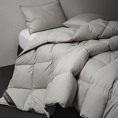 Royoliving Premium Feathers Down Comforter King Size Gray Heavyweight Thickened Grey 100% Cotton Cover King Winter Duvet Insert with Corner Tabs (108x98 70 oz)