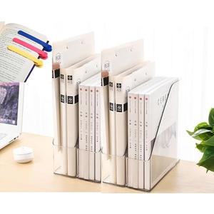 Acrylic Magazine Holder, 4 PCS File Magazine & Book Storage Rack for Office Desk, Clear Book Organizer with 3pcs Silicone Automatic Bookmarks (4)