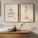 Framed Funny Dog Bathroom Wall Art Black and White Line Art Poster Print, Abstract Retro Bathroom Dog Picture Painting, Modern Minimalism Animal Picture Wall Decor for Bathroom Living Room 12x16 Inches