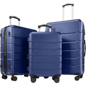 Sweetcrispy Carry on Luggage, Hard Shell ABS, Double Spinner Wheels Lightweight Suitcase TSA Lock, Navy Blue, 3-PCS Set (20/24/28 Inch)