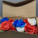 Suncalla 4 Pack Memorial Day Artificial Cemetery Flowers with Vase Patriotic Realistic Fake Silk Roses Red White Blue Outdoor Grave Decoration Rose Flowers Bouquet for 4th of July Independence Day