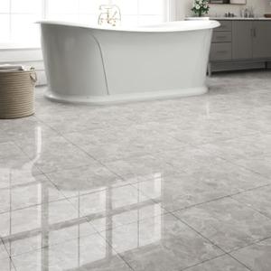 20-Pack Peel and Stick Floor Tiles Vinyl Floor 12 x 12 inch Self Adhesive Waterproof Flooring Planks DIY for Bathroom, Kitchen, Living Room, RV, Cover 20 Sq. Ft, Polish Light Grey Marble