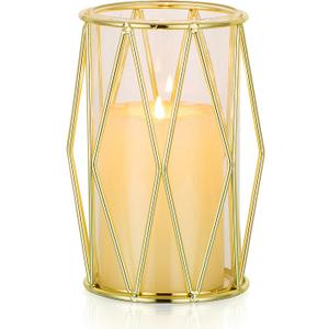 Nuptio Candle Holders for Pillar Candles - Geometric Candleholders Gold Flower Vase with Hurricane Cylinder Glass Dual Uses for Wedding Birthday Party Table Living Room Centerpieces (Small)