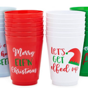 24 Pack Plastic Christmas Cups, 16oz Reusable Tumblers for Holiday Party Supplies Decorations (4 Designs)