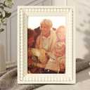 Geelin 4 x 6 Wooden Beaded Picture Frame Display Picture 4 x 6 Boho Farmhouse Photo Frame Birthday Wedding Anniversaries Gift for Vintage Rustic Wall and Tabletop Display Decor, Beige (5 x 7, White)