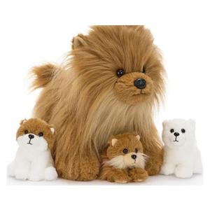Tezituor Pomeranian Stuffed Animal Plush Toy,13.8" Realistic Dog Plush with 3 Puppies Cute Fluffy Dog Plushie Birthday Party Gift for Boys Girls