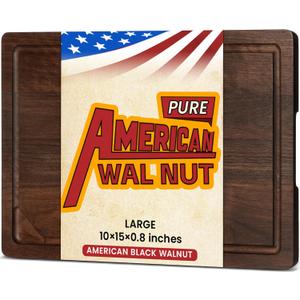 Heimlove Walnut Wood Cutting Board for Kitchen, 15"x10" Reversible Wooden Chopping Board with Deep Juice Grooves and Handles, Natural Walnut Wood Cutting Board for Chopping, Cheese, Vegetables