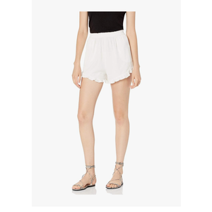 The Drop Women's Standard Ecru Ruffled Elastic Waist Shorts, S, White