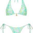 RoseSeek Women's 2 Pieces Zebra Striped Bikini Set Halter Triangle Swimsuit Y2K Tie Side Bathing Suit. XS