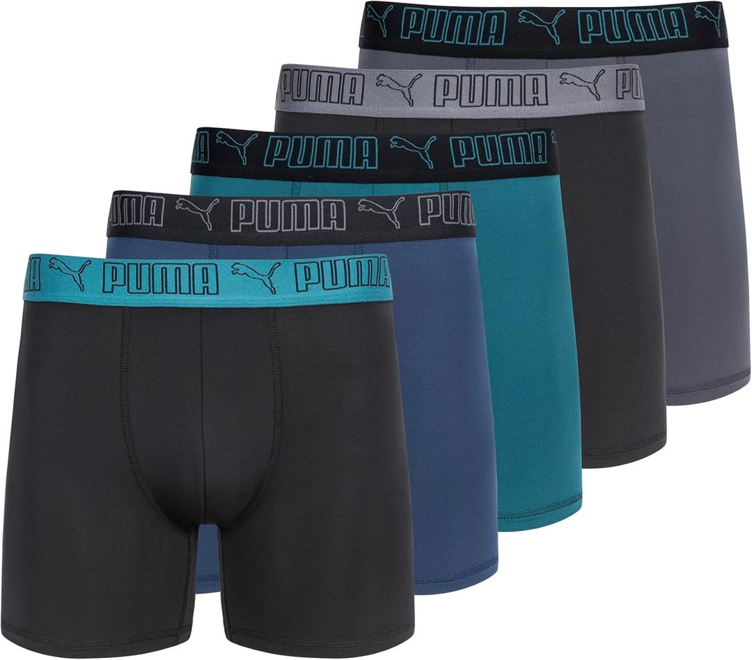 PUMA Men's 5 Pack Performance Boxer Briefs, Small (Blue/Green/Black)