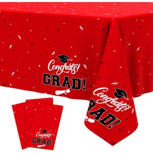 Tbsone Graduation Tablecloth 2026, 3 Pack Disposable Plastic Table Covers 54" x 108", Congrats Grad Party Supplies for College & High School Graduation (Red)
