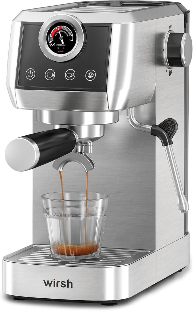 wirsh Espresso Machine, 20 Bar Semi-Automatic Espresso Maker with Pressure Gauge, Steam Wand, Stainless Steel Expresso Coffee Machine for Espresso/Latte/Cappuccino, Touch Screen,Home Barista Plus