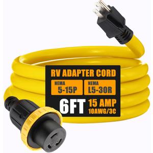 Kanayu 6ft 30 Amp to 15 Amp 110 Volt RV Adapter Cord Compatible with NEMA 5-15P to L5-30R, 3 Prong Locking RV Power Adapter 15A Household Male to 30A RV Female for RV Trailer Camper