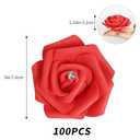 IPOPU 100pcs Red Foam Rose Artificial Flower Bulk with Crystal 3in Real Looking Stemless Fake Roses for DIY Craft Wedding Bouquets Wall Decoration Bridal Shower Arrangement Home Decorations(Red)