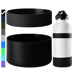 Miracredo 2 PCS Silicone Water Bottle Boot for Hydro Flask Boot, Anti-Slip Bottom Cover with Ring, Boot For Iron Flask, 12oz to 24 oz, Black