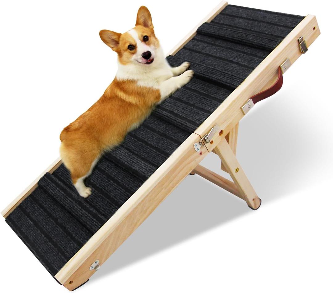 39.4x16Inch Dog Pet Ramp for Bed 5 Adjustable Height Dogs Stairs for Small Dog with Non-Slip Mat 8.46" to 24.4" Foldable Steps for Small Old Dogs Cats