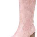 DREAM PAIRS Women's Square Toe Cowboy Cowgirl Boots Embroidered Mid Calf Western Boots Fashion Dress Low Chunky Heel Boots for Theme Party Country Concert (7.5, Pink-pu)