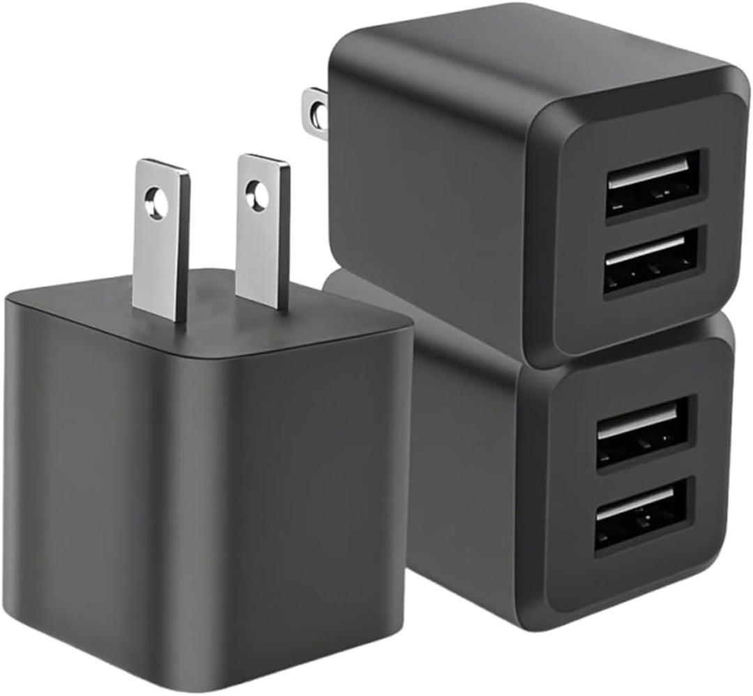 USB Wall Charger, Dual Port USB Cube Power Adapter Charger Plug Block Charging Box, Dual Port Wall Fast Charging Adapter, Compatible for i Phone 14 13 12 11Black