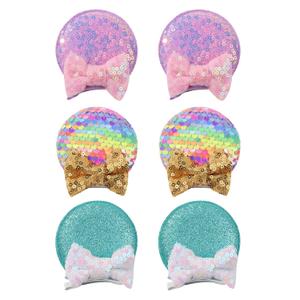 Choicbaby 6 PCS Hair Bow for Gilrs Mouse Ears Sequin Clips Polka Dot Bow with Alligator Clip Mice Ears Hair Bows Barrettes Princess Cosplay Hair Accessories for Baby Girls Toddlers Infant Fine Hair