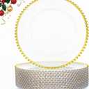 supernal 12pcs Clear Charger Plates Plastic Gold Chargers With Beaded Rimmed 13Inch Set of 12 Premium Plastic Dinnerware for Dinner Plates Suitable For Wedding,Christmas Party,Birthday,Mother's Day
