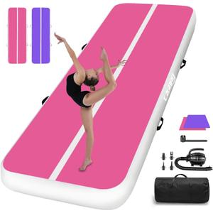 Air Mat Tumble Track, Gymnastics Mats Tumbling Track with Electric Air Pump for Home Use Cheerleading Training Kids Gym Yoga (10ftx3.3ftx4inch, Pink/Purple)