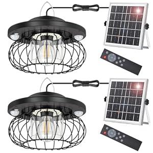 ropelux Solar Shed Light Outdoor Indoor, Bright 2000LM 5 Modes Lamp with 3 Color Temps Dual Motion Sensor Remote, Hanging Pendant Lights for Gazebo Barn Garage Shop, 2 Pack