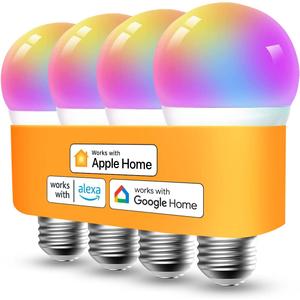 Refoss Smart Bulbs Works with Apple HomeKit, Color Changing Smart Light Bulbs Compatible with Siri, Alexa and Google Home, A19 LED Bulb, E26 Fitting, 2700K-6500K Dimmable, 9W 810 Lumens, 4 Pack