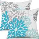 DFXSZ Outdoor Waterproof Summer Pillow Covers 18x18 Set of 2 Blue Floral Decorative Pillowcase for Patio Furniture 01S18