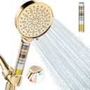 Cobbe Filtered Shower Head with Handheld, High Pressure 6 Spray Mode Showerhead with Filters, Water Softener Filters Beads for Hard Water - Remove Chlorine - Reduces Dry Itchy Skin, Egyptian Gold