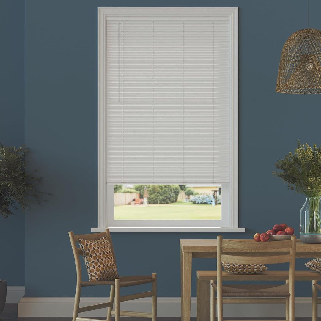 Cordless Room Darkening Mini Blinds for Indoor Windows - 34" W x 64" L - White, Over 1,400 Custom Sizes Starting at 9.97, 1" Vinyl Slats, Horizontal Window Blinds by Lumino