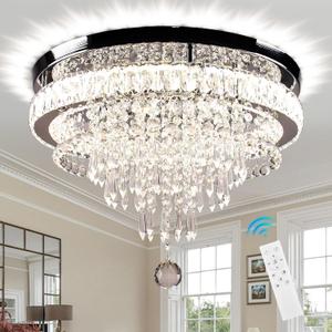 FRIXCHUR 19.7" Modern Crystal Chandeliers Crystal Ceiling Light LED Remote Control Chandelier Light Fixture for Bedrooms Living Room Dining Room Lights (Dimmable)