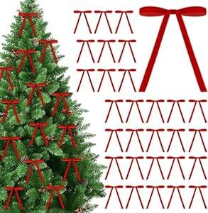 Brightown Red Velvet Ornaments Bows for Christmas Tree Ribbon - 30 Pcs Christmas Decorations Rustic Crafts Gift Bows, Door Garland Decor Home（5 x 7 Inch）
