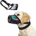 Coppthinktu Dog Muzzle with Escape-Proof Elastic Neck Collar, Soft Adjustable Mesh Dog Mouth Guard for Dogs to Prevent Biting Barking Chewing & Allows Panting Drinking M