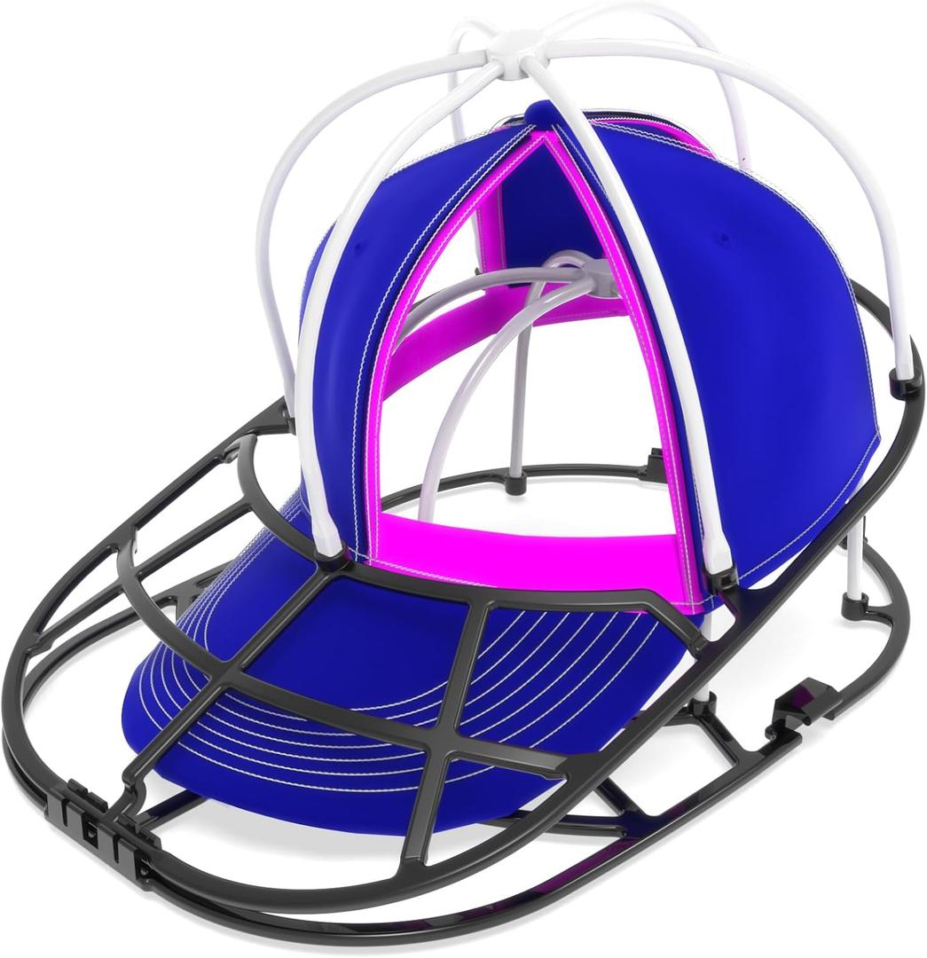 Hat Washer Cage for Washing Machine - Baseball Cap Cleaner Rack, Ball Cap Washing, Dishwasher Safe, Perfect for Cleaning and Protecting Hats in Dishwasher (White/Black 1 Pack (Assembly))